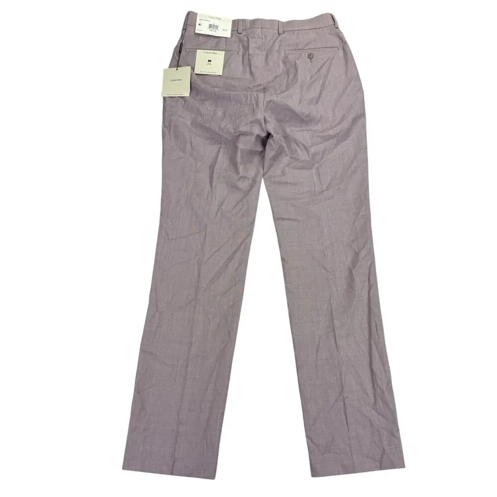 Calvin Klein Mens Jace Slim Fit Sharkskin Wool Blend Suit Pants Pink 30x32